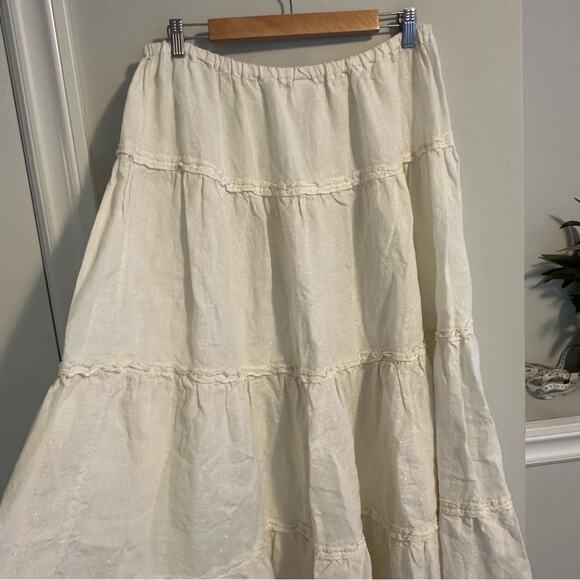 Vintage CP SHADES Cream White Metallic Linen Tiered Maxi Skirt XL - Picture 5 of 12